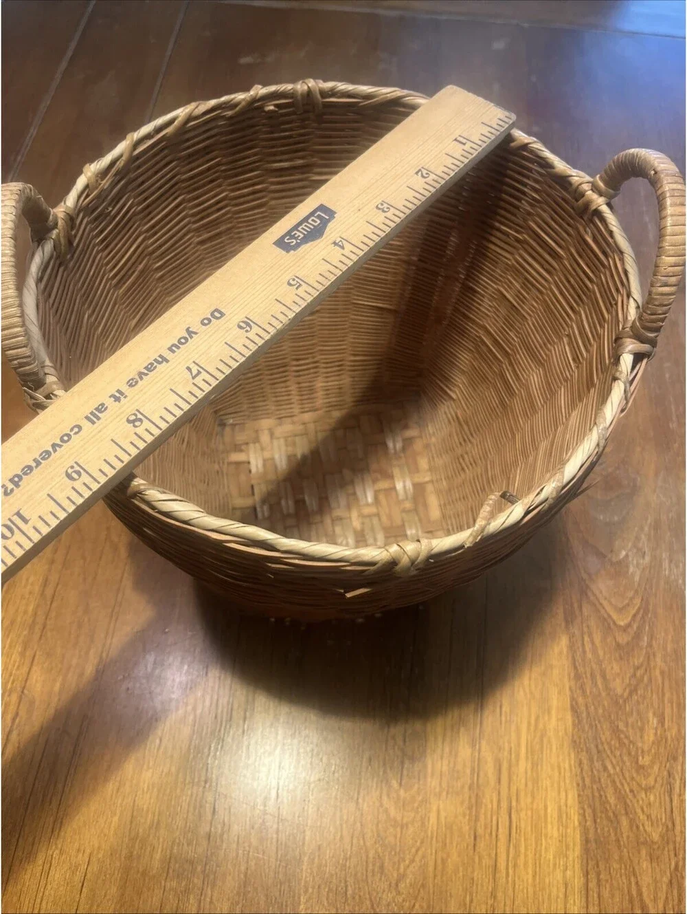 Vintage Woven Wicker Gathering Basket with Side Handles Rustic Farmhouse Decor